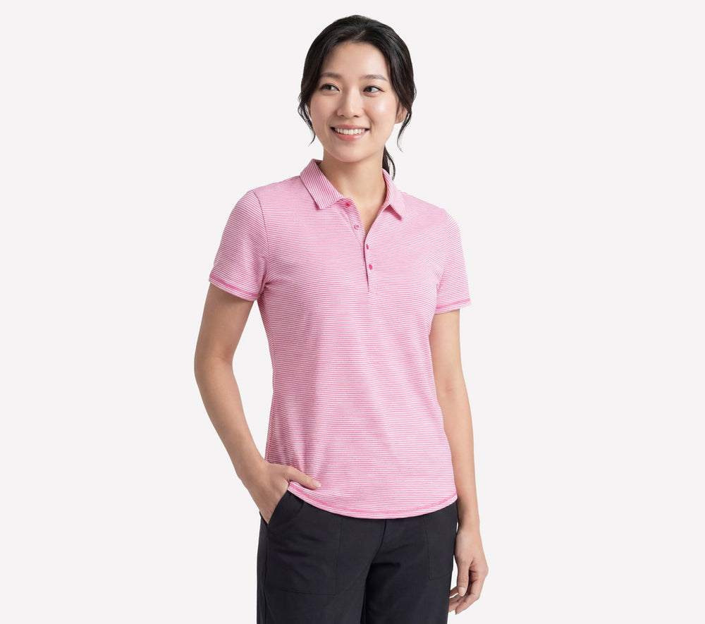Women Skechers Short Sleeve On The Green Striped Polo