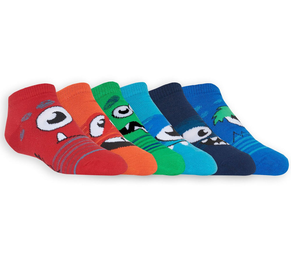 Kids Skechers 6 Pack Low Cut Monster Socks