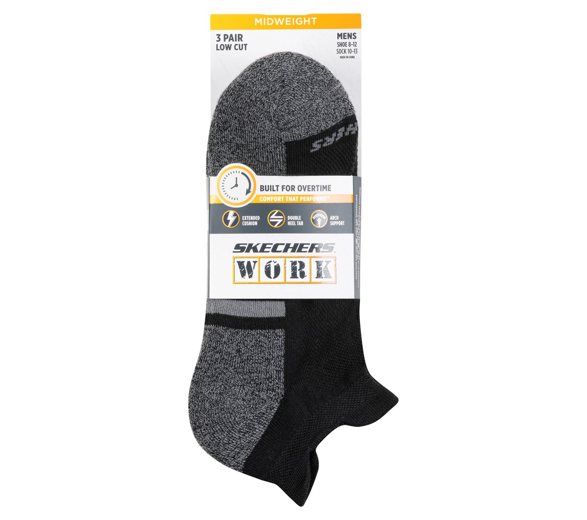 Men Skechers Lowcut Heel Tab Work Socks - 3 Pack