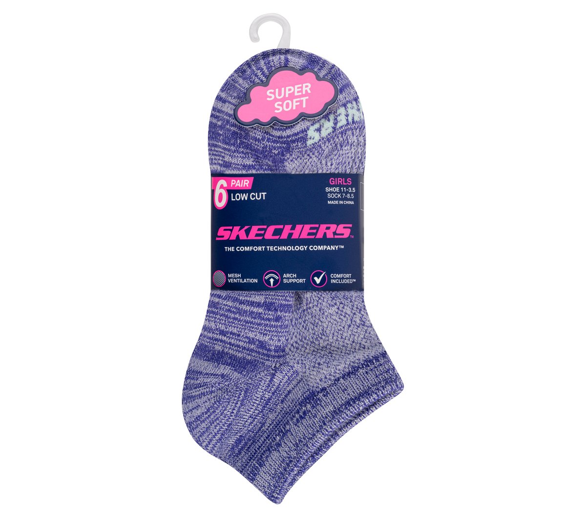 Kids Skechers 6 Pack Girls' Low Cut Color Stripe Socks