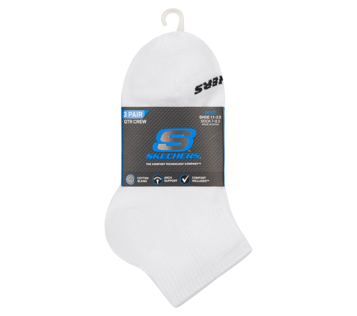 Kids Skechers 3 Pack Boys' Quarter Crew Cotton Socks