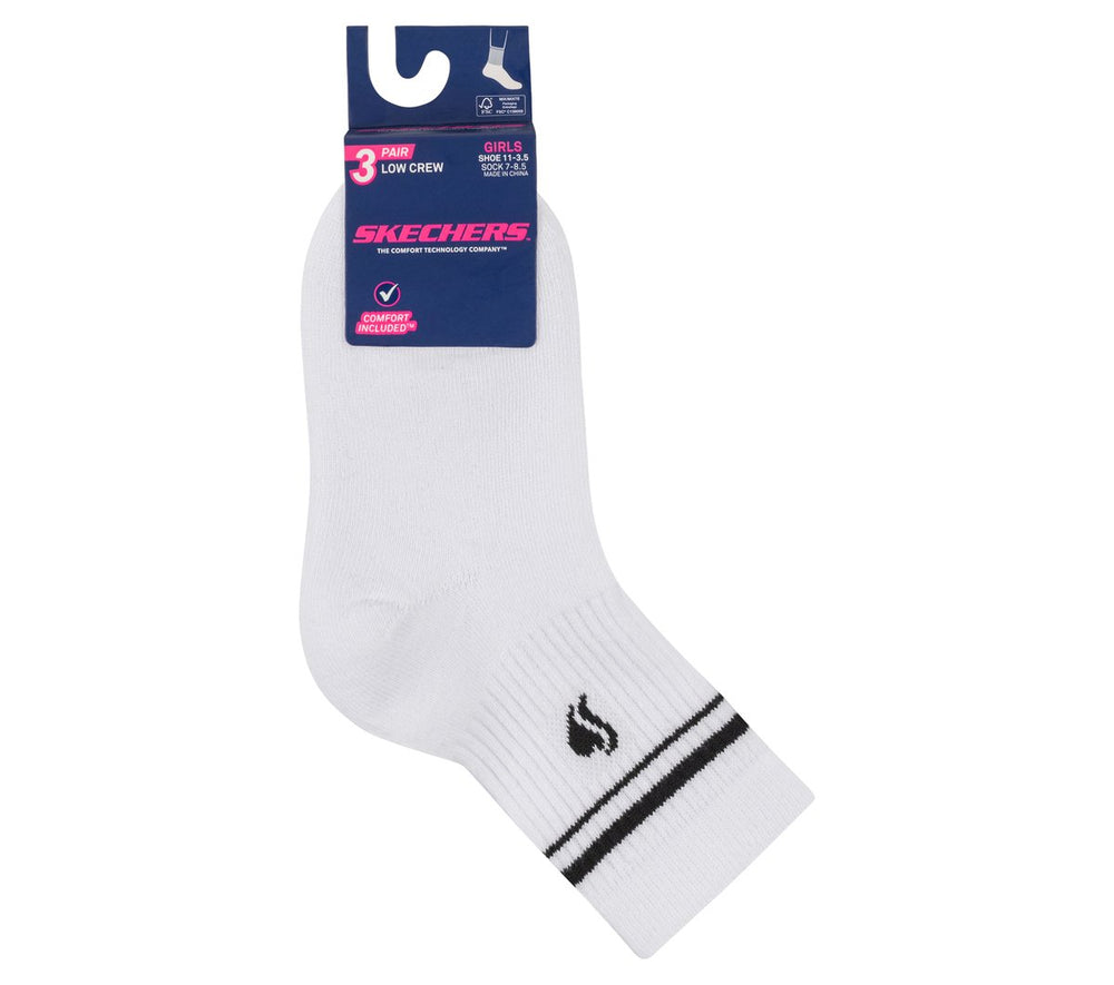 Kids Skechers 3 Pack Girls' Low Crew Ribbed Socks